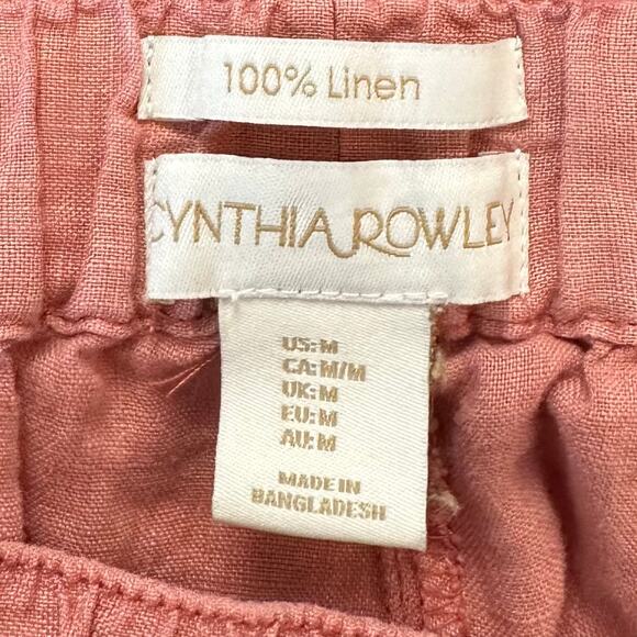 Cynthia Rowley Pure Linen Cropped Wide Leg Pants Coral Pink Size M - Picture 8 of 8
